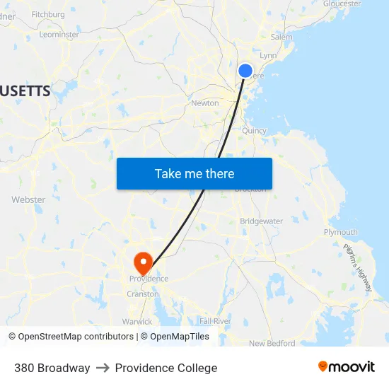 380 Broadway to Providence College map