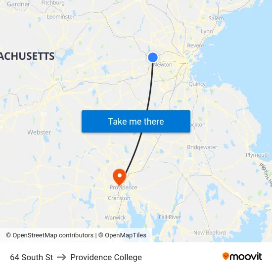 64 South St to Providence College map