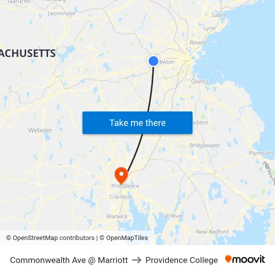 Commonwealth Ave @ Marriott to Providence College map