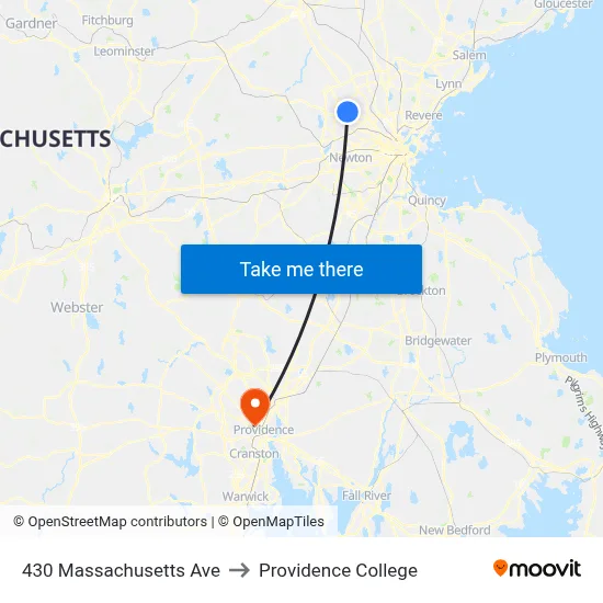430 Massachusetts Ave to Providence College map
