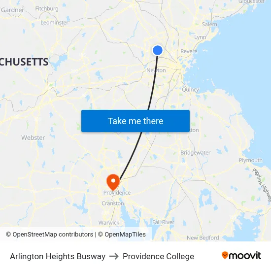 Arlington Heights Busway to Providence College map