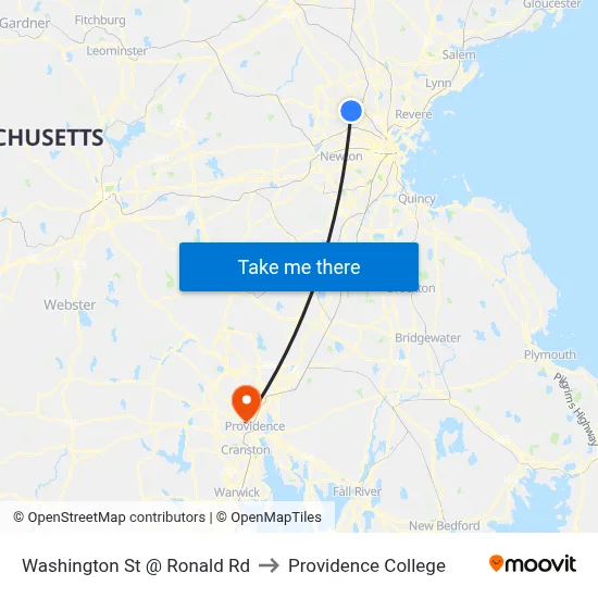 Washington St @ Ronald Rd to Providence College map