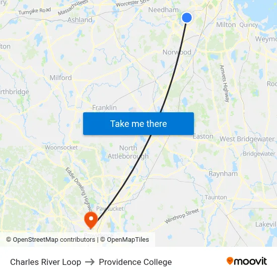 Charles River Loop to Providence College map