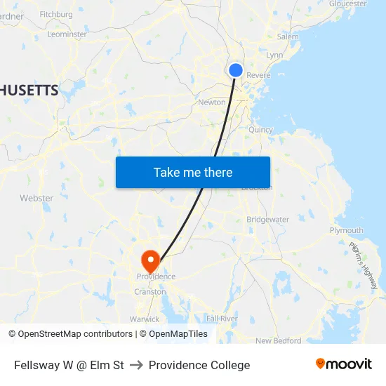 Fellsway W @ Elm St to Providence College map