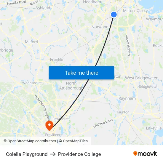 Colella Playground to Providence College map