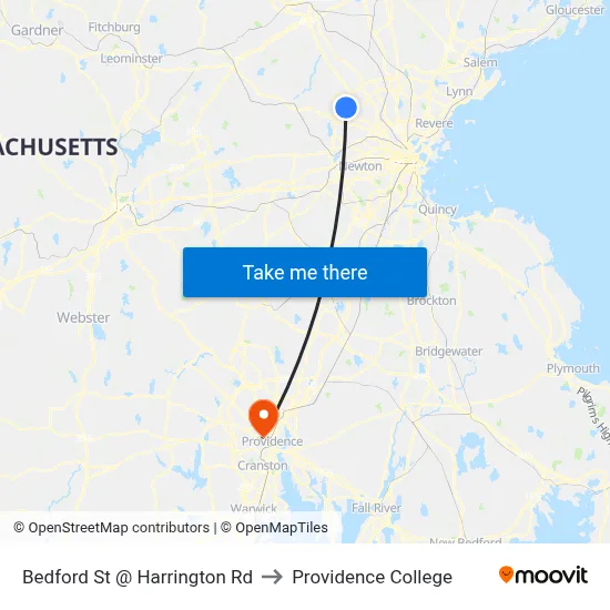 Bedford St @ Harrington Rd to Providence College map