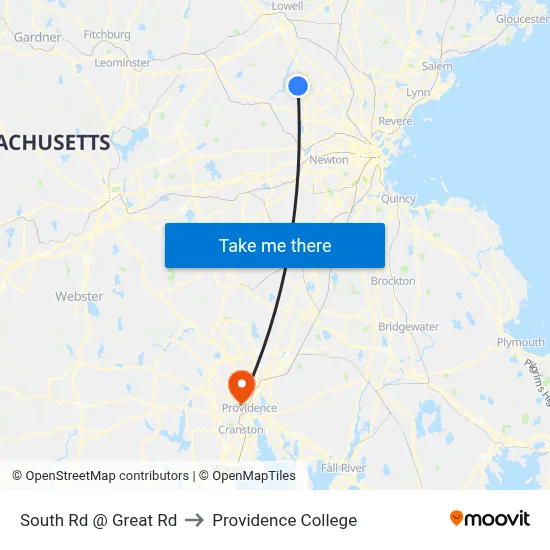 South Rd @ Great Rd to Providence College map