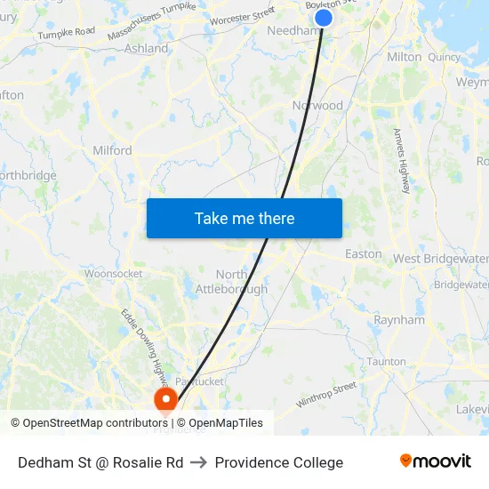 Dedham St @ Rosalie Rd to Providence College map