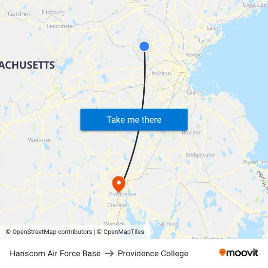 Hanscom Air Force Base to Providence College map