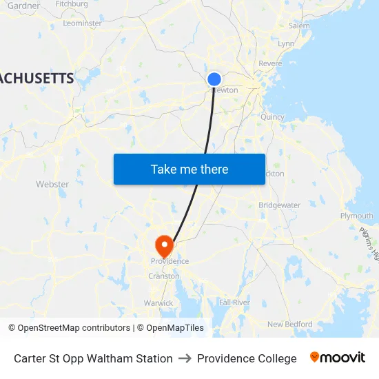 Carter St Opp Waltham Station to Providence College map