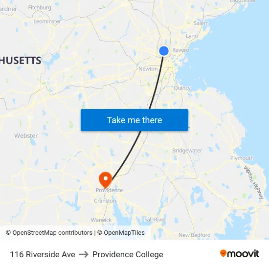 116 Riverside Ave to Providence College map