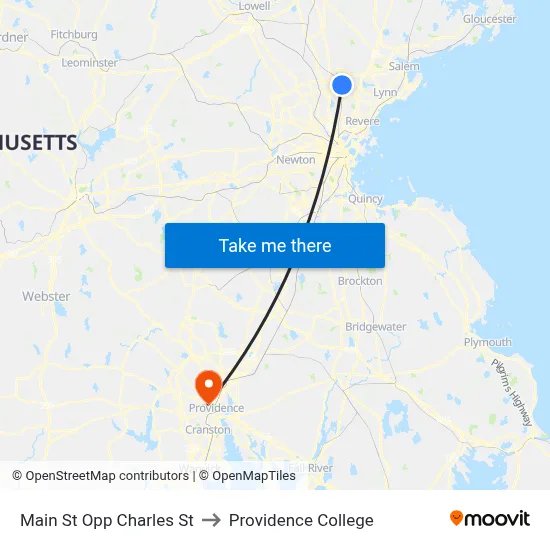 Main St Opp Charles St to Providence College map