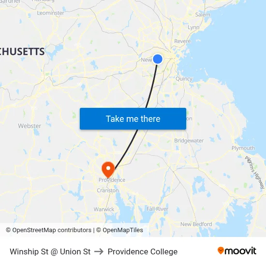 Winship St @ Union St to Providence College map