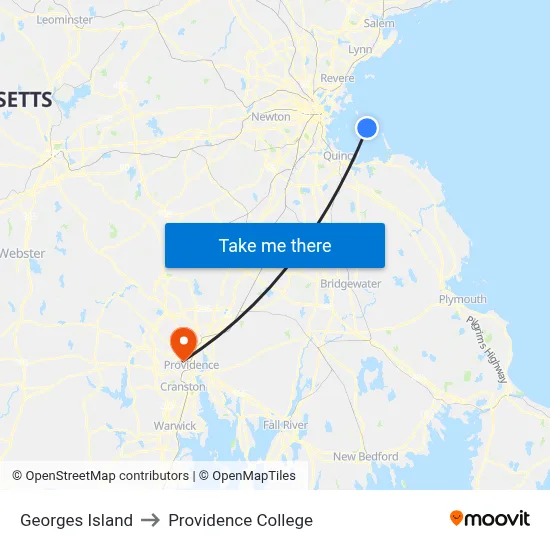 Georges Island to Providence College map