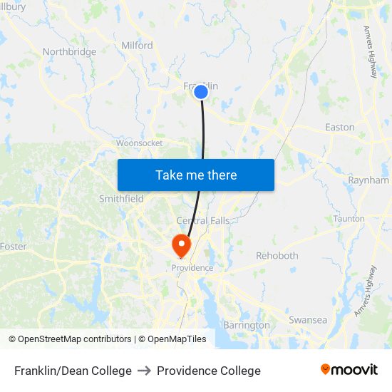 Franklin/Dean College to Providence College map