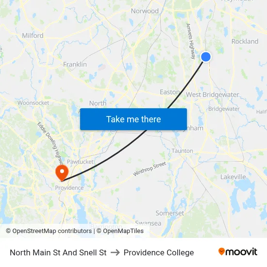 North Main St And Snell St to Providence College map