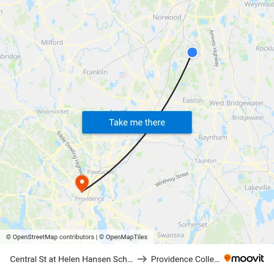 Central St at Helen Hansen School to Providence College map