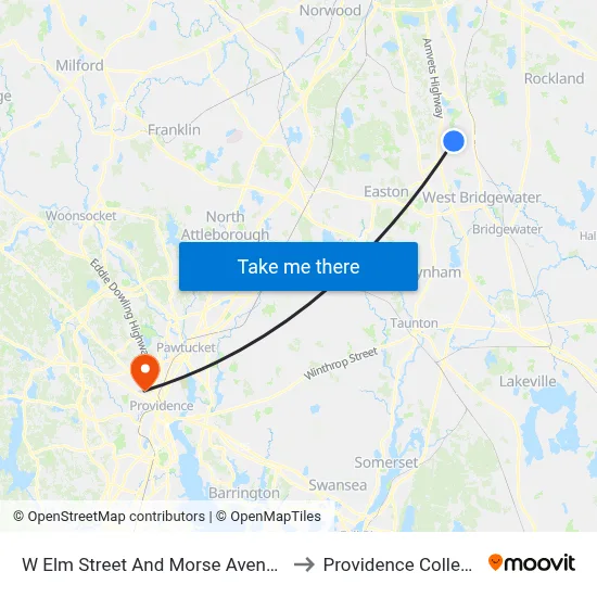 W Elm Street And Morse Avenue to Providence College map