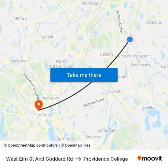 West Elm St And Goddard Rd to Providence College map