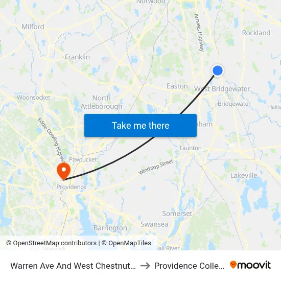Warren Ave And West Chestnut St to Providence College map