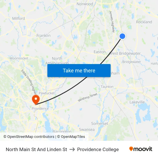 North Main St And Linden St to Providence College map
