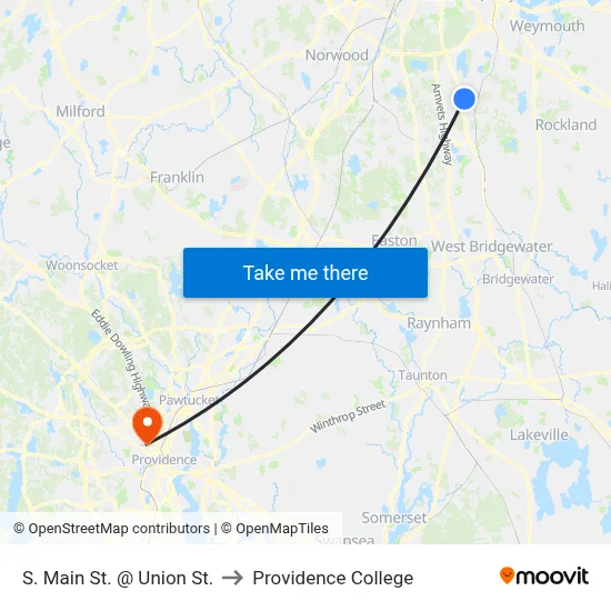S. Main St. @ Union St. to Providence College map