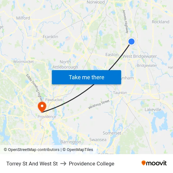Torrey St And West St to Providence College map