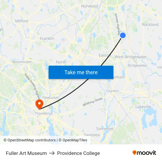 Fuller Art Museum to Providence College map