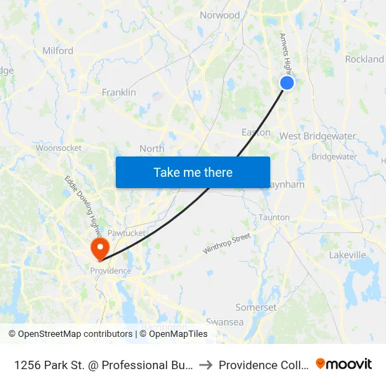 1256 Park St. @ Professional Building to Providence College map