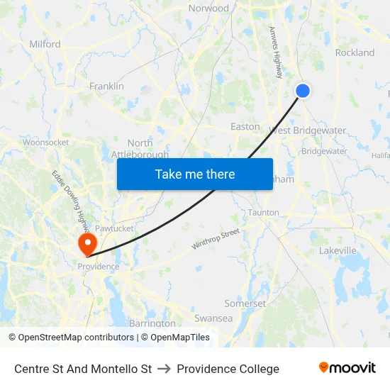 Centre St And Montello St to Providence College map
