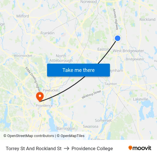 Torrey St And Rockland St to Providence College map