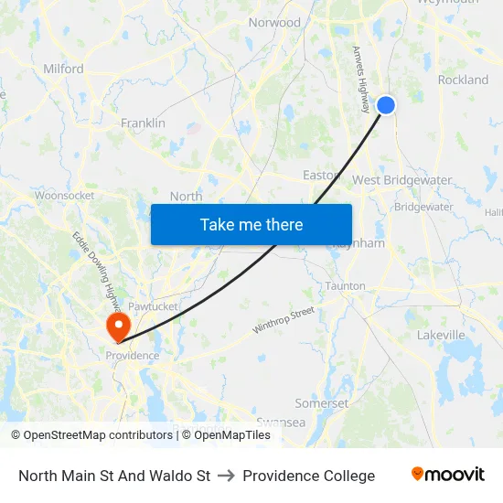North Main St And Waldo St to Providence College map
