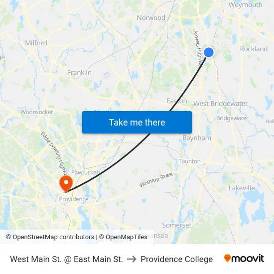 West Main St. @ East Main St. to Providence College map