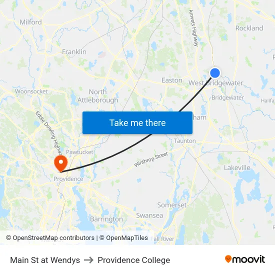 Main St at Wendys to Providence College map