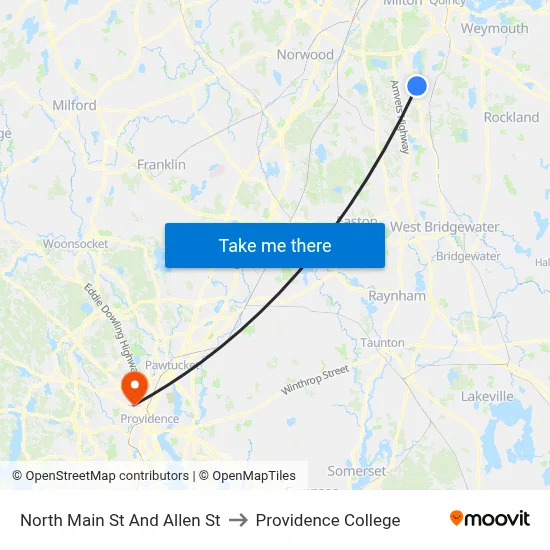 North Main St And Allen St to Providence College map