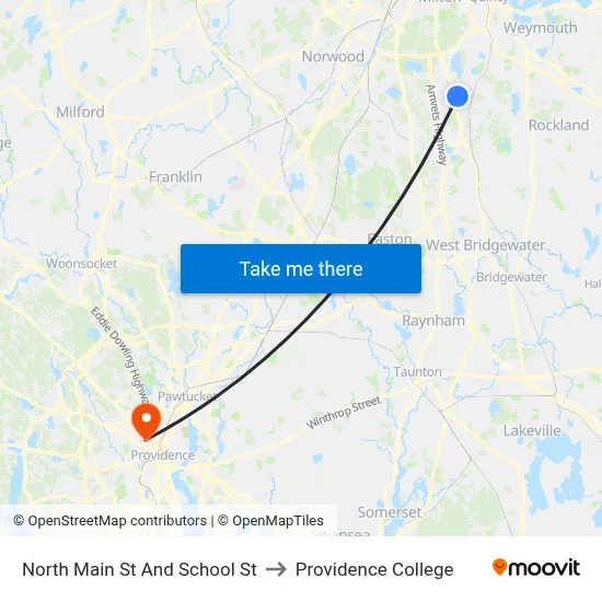 North Main St And School St to Providence College map