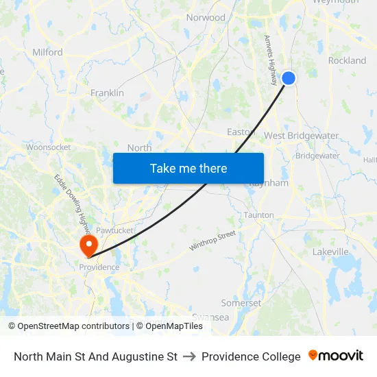 North Main St And Augustine St to Providence College map