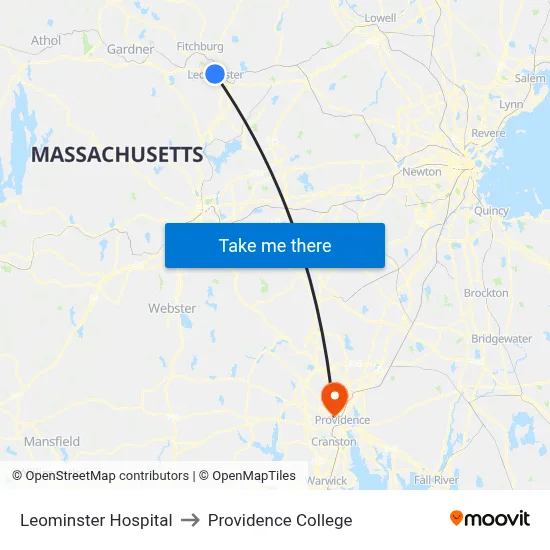 Leominster Hospital to Providence College map