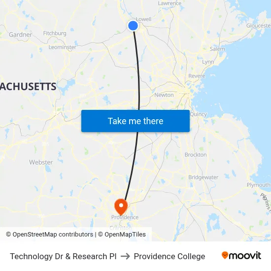 Technology Dr & Research Pl to Providence College map