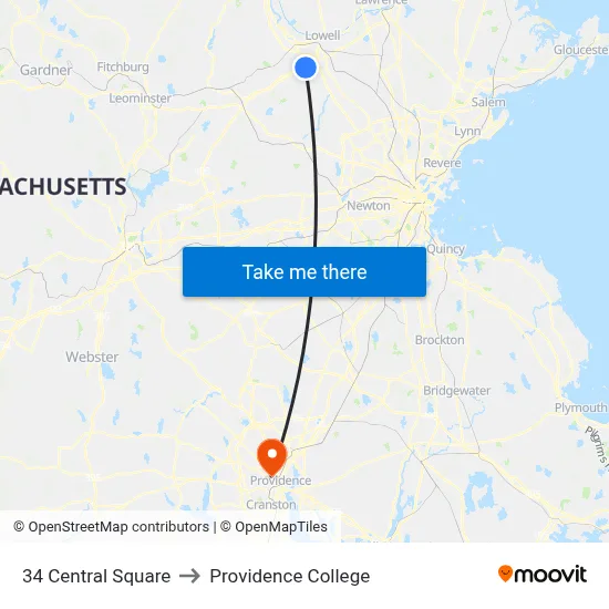 34 Central Square to Providence College map