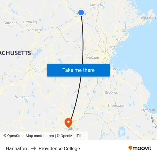 Hannaford to Providence College map