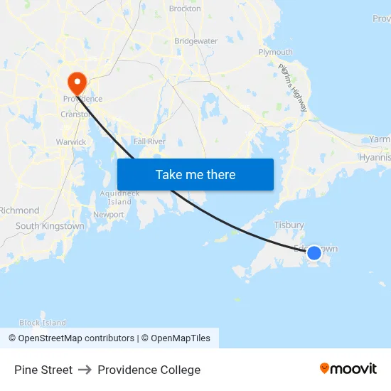 Pine Street to Providence College map