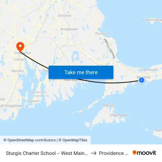 Sturgis Charter School -- West Main Street, Hyannis to Providence College map