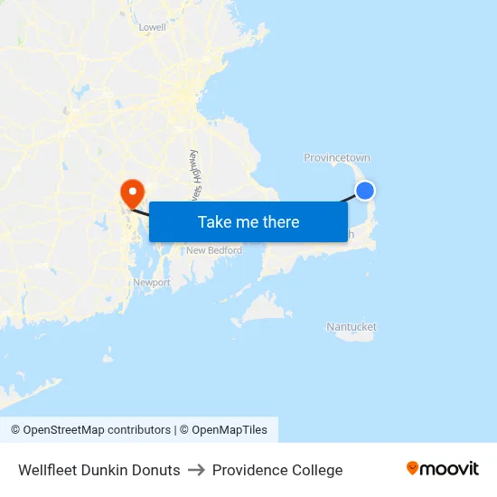 Wellfleet Dunkin Donuts to Providence College map