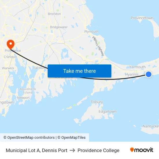 Municipal Lot A, Dennis Port to Providence College map