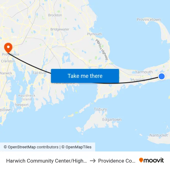Harwich Community Center/High School to Providence College map