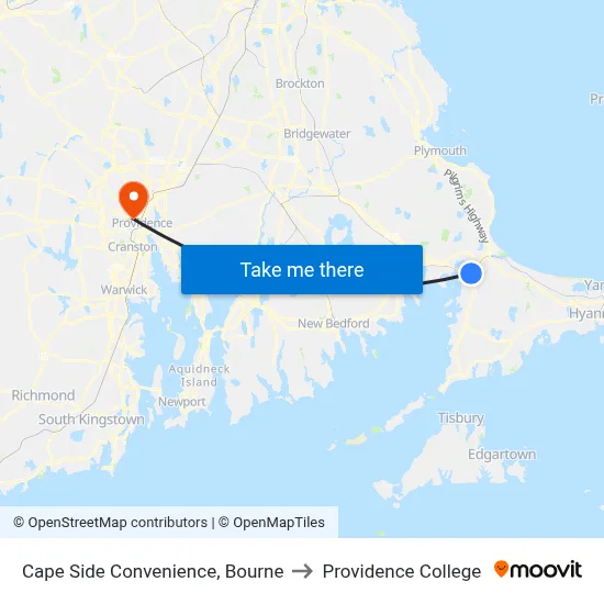 Cape Side Convenience, Bourne to Providence College map