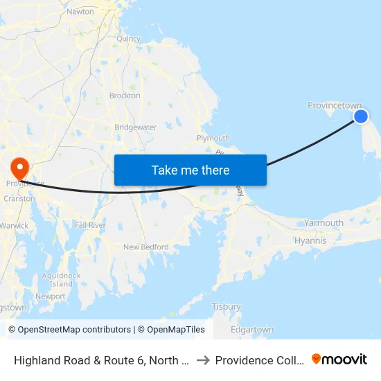 Highland Road & Route 6, North Truro to Providence College map