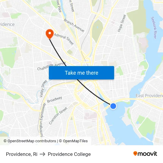 Providence, Ri to Providence College map