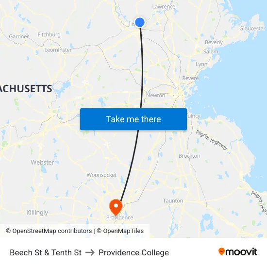 Beech St & Tenth St to Providence College map